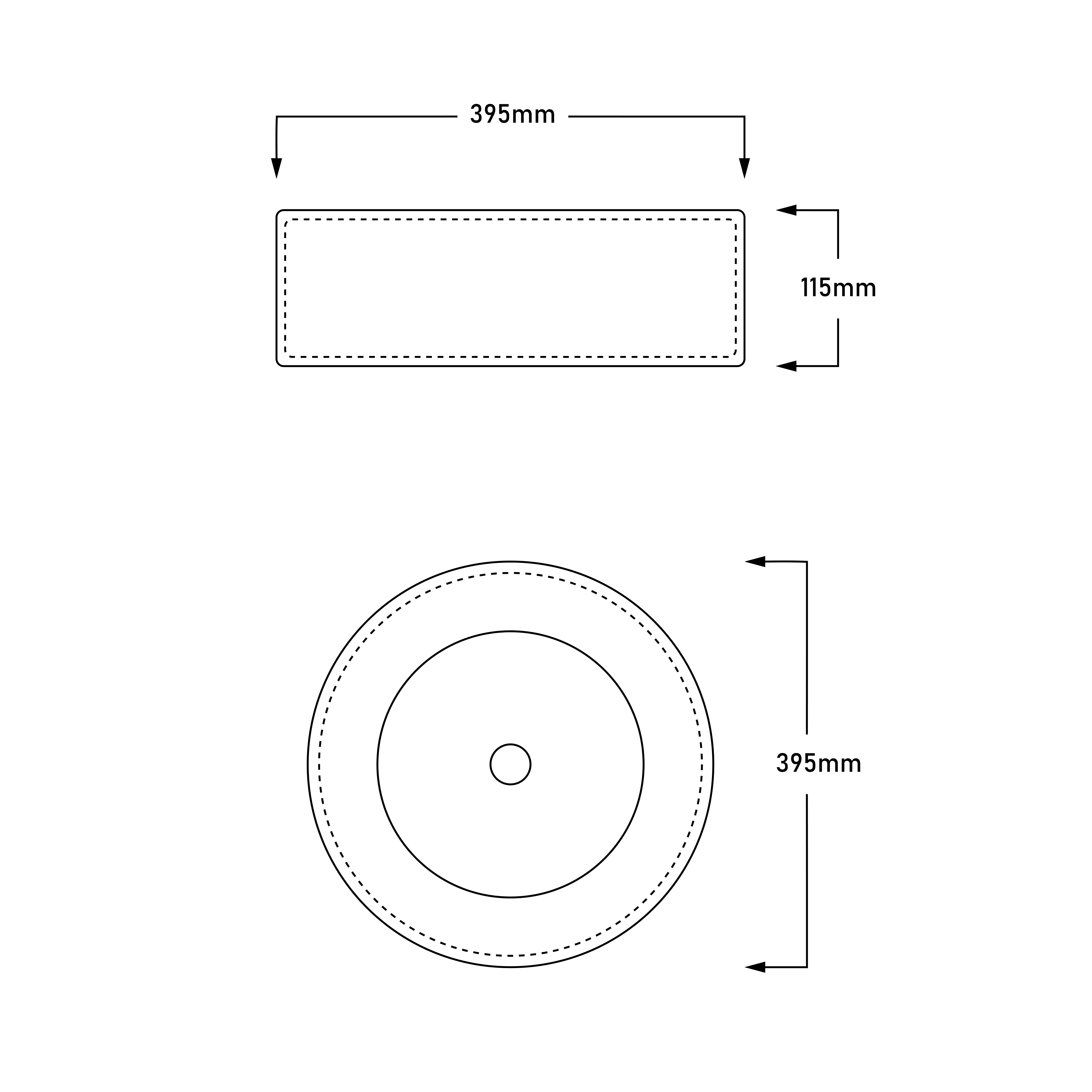 INFINITY ABOVE COUNTER CERAMIC BASIN ROUND GLOSS WHITE 395MM