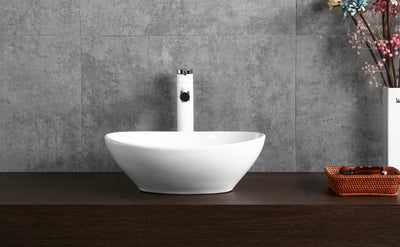 INFINITY CERAMIC BASIN ABOVE COUNTER OVAL GLOSS WHITE 410MM