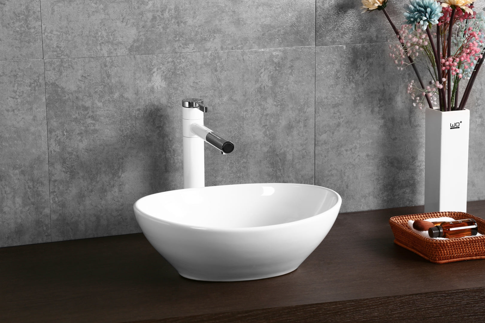 INFINITY CERAMIC BASIN ABOVE COUNTER OVAL GLOSS WHITE 410MM