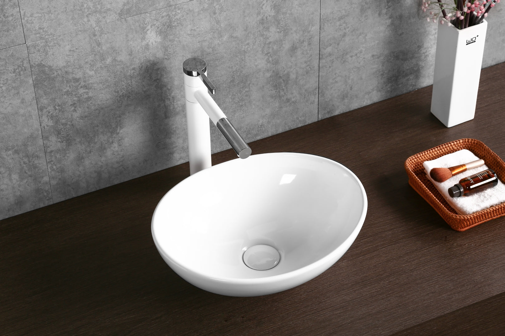 INFINITY CERAMIC BASIN ABOVE COUNTER OVAL GLOSS WHITE 410MM