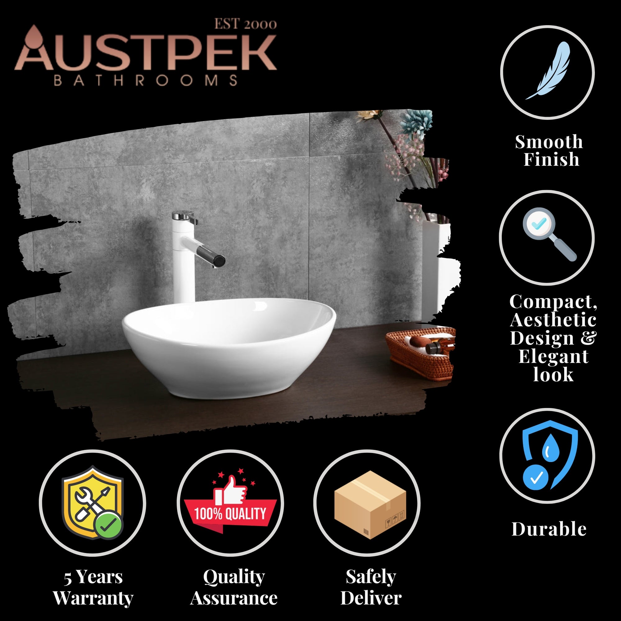 INFINITY CERAMIC BASIN ABOVE COUNTER OVAL GLOSS WHITE 410MM