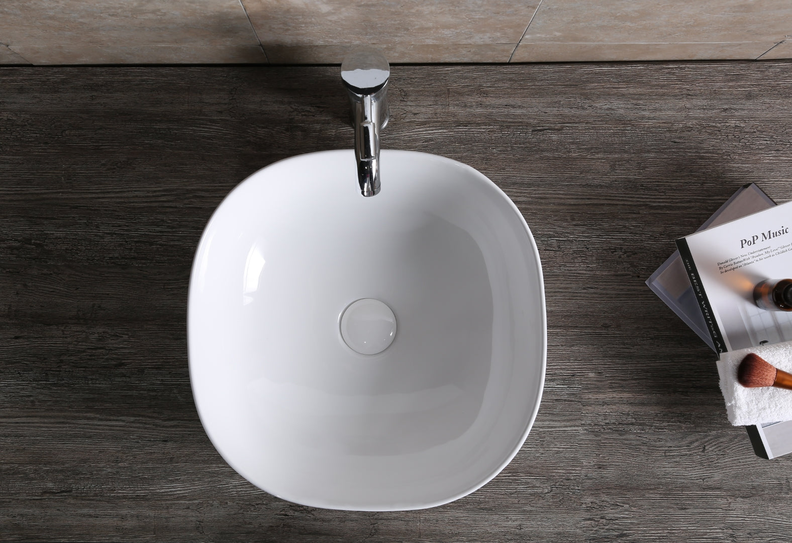 INFINITY CERAMIC BASIN ABOVE COUNTER SQUARE GLOSS WHITE 410MM