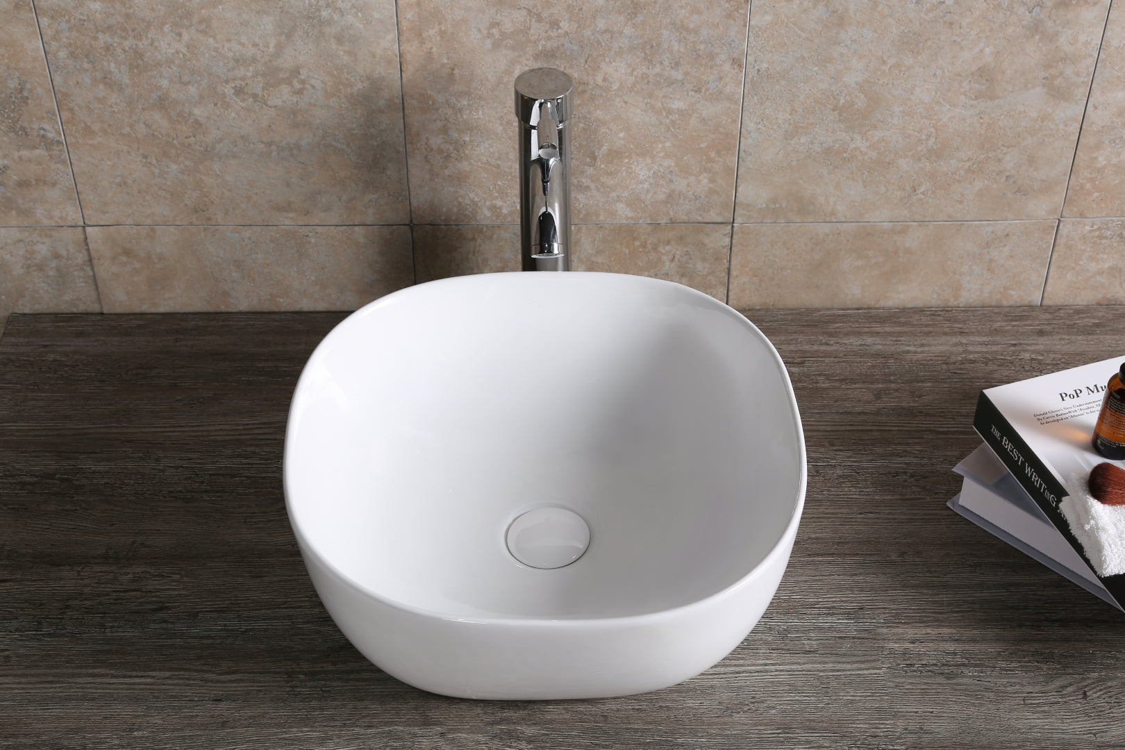 INFINITY CERAMIC BASIN ABOVE COUNTER SQUARE GLOSS WHITE 410MM
