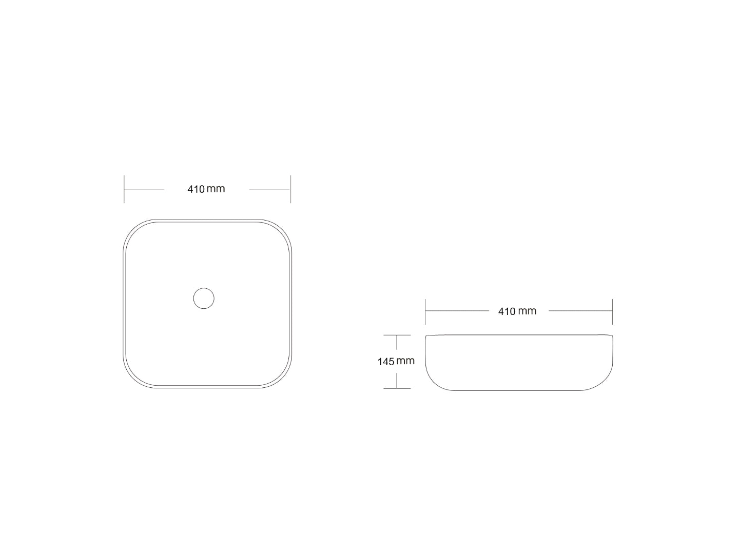 INFINITY CERAMIC BASIN ABOVE COUNTER SQUARE GLOSS WHITE 410MM