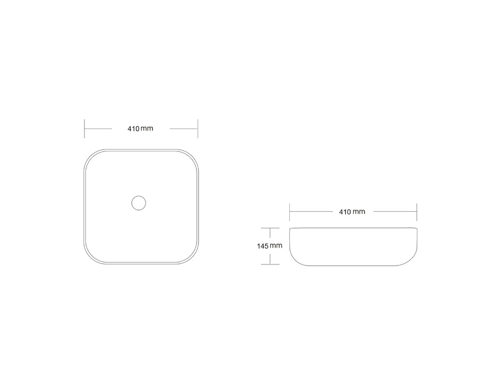 INFINITY CERAMIC BASIN ABOVE COUNTER SQUARE GLOSS WHITE 410MM