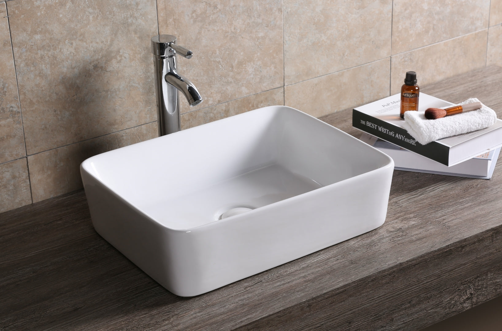 INFINITY CERAMIC BASIN ABOVE COUNTER RECTANGULAR GLOSS WHITE 475MM