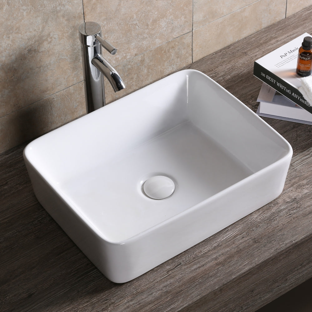 INFINITY CERAMIC BASIN ABOVE COUNTER RECTANGULAR GLOSS WHITE 475MM