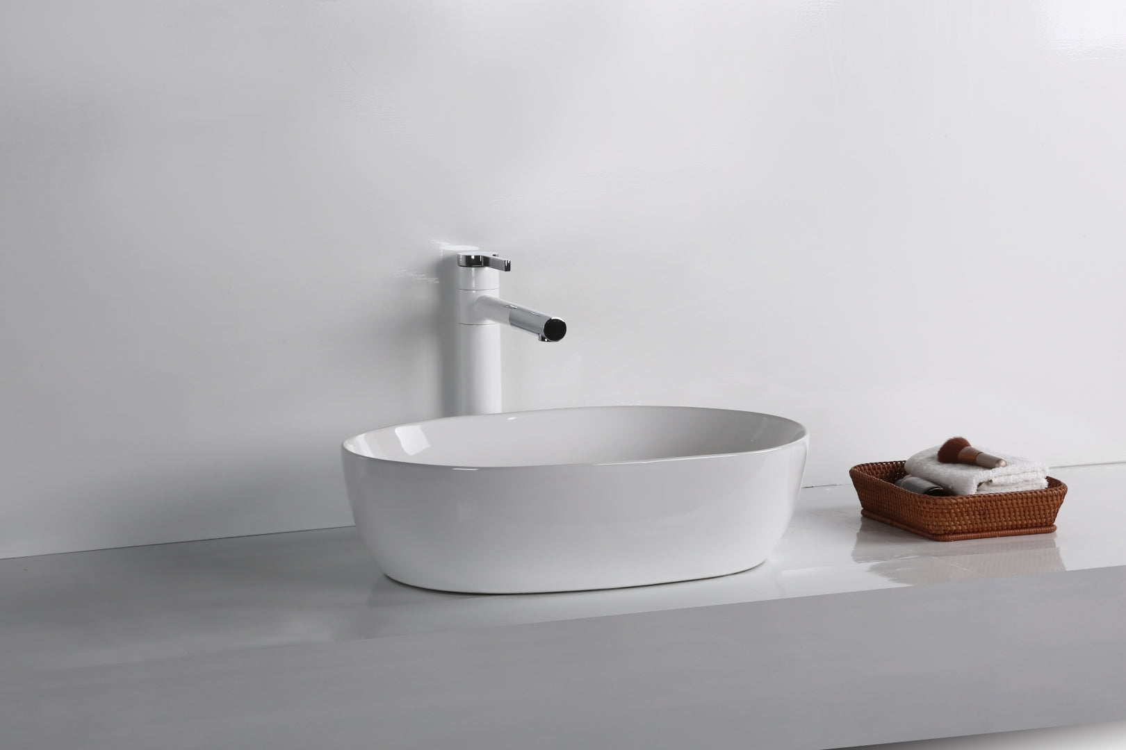 INFINITY CERAMIC BASIN ABOVE COUNTER OVAL GLOSS WHITE 490MM