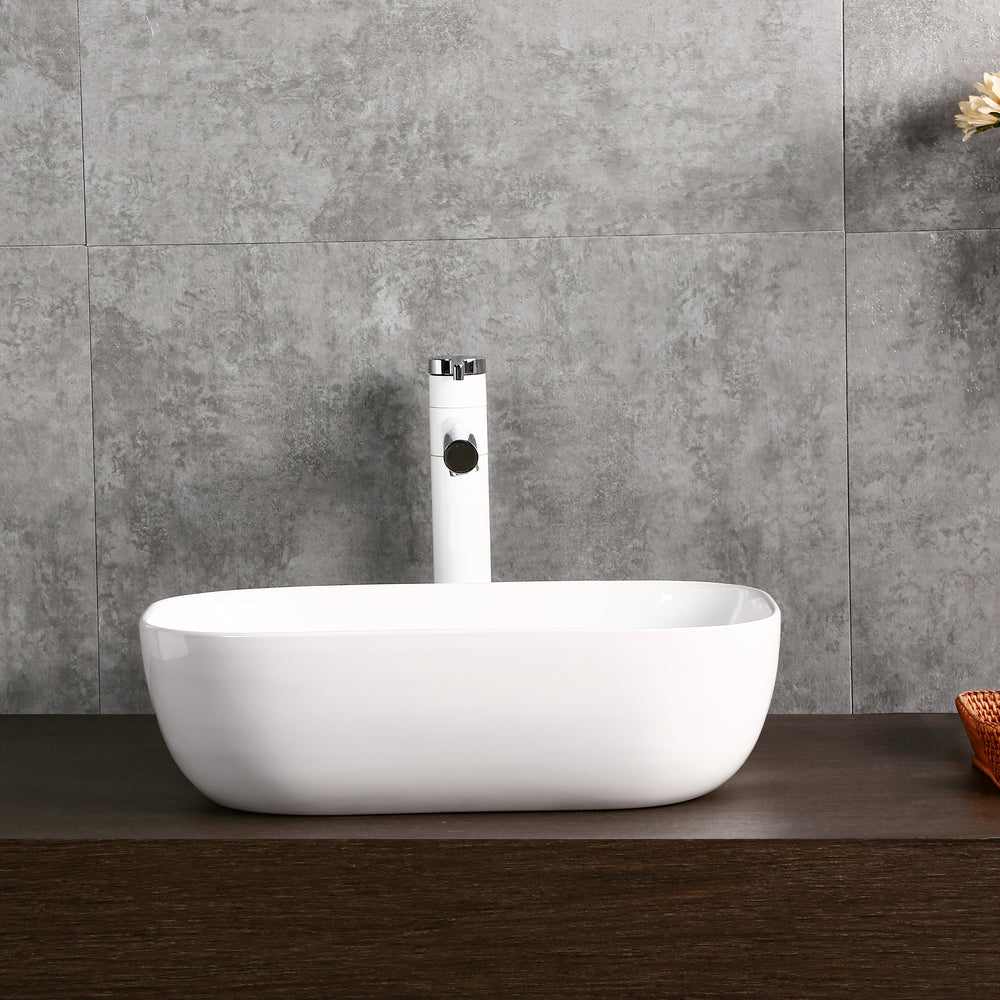 INFINITY CERAMIC BASIN ABOVE COUNTER RECTANGULAR GLOSS WHITE 505MM