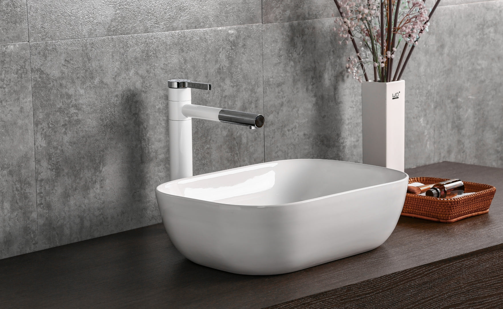 INFINITY CERAMIC BASIN ABOVE COUNTER RECTANGULAR GLOSS WHITE 505MM