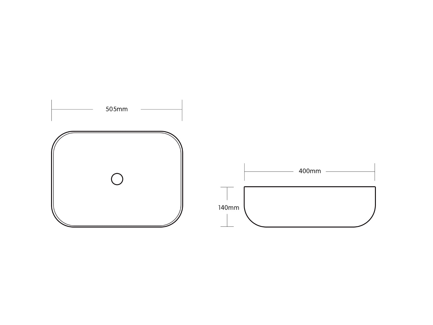 INFINITY CERAMIC BASIN ABOVE COUNTER RECTANGULAR GLOSS WHITE 505MM