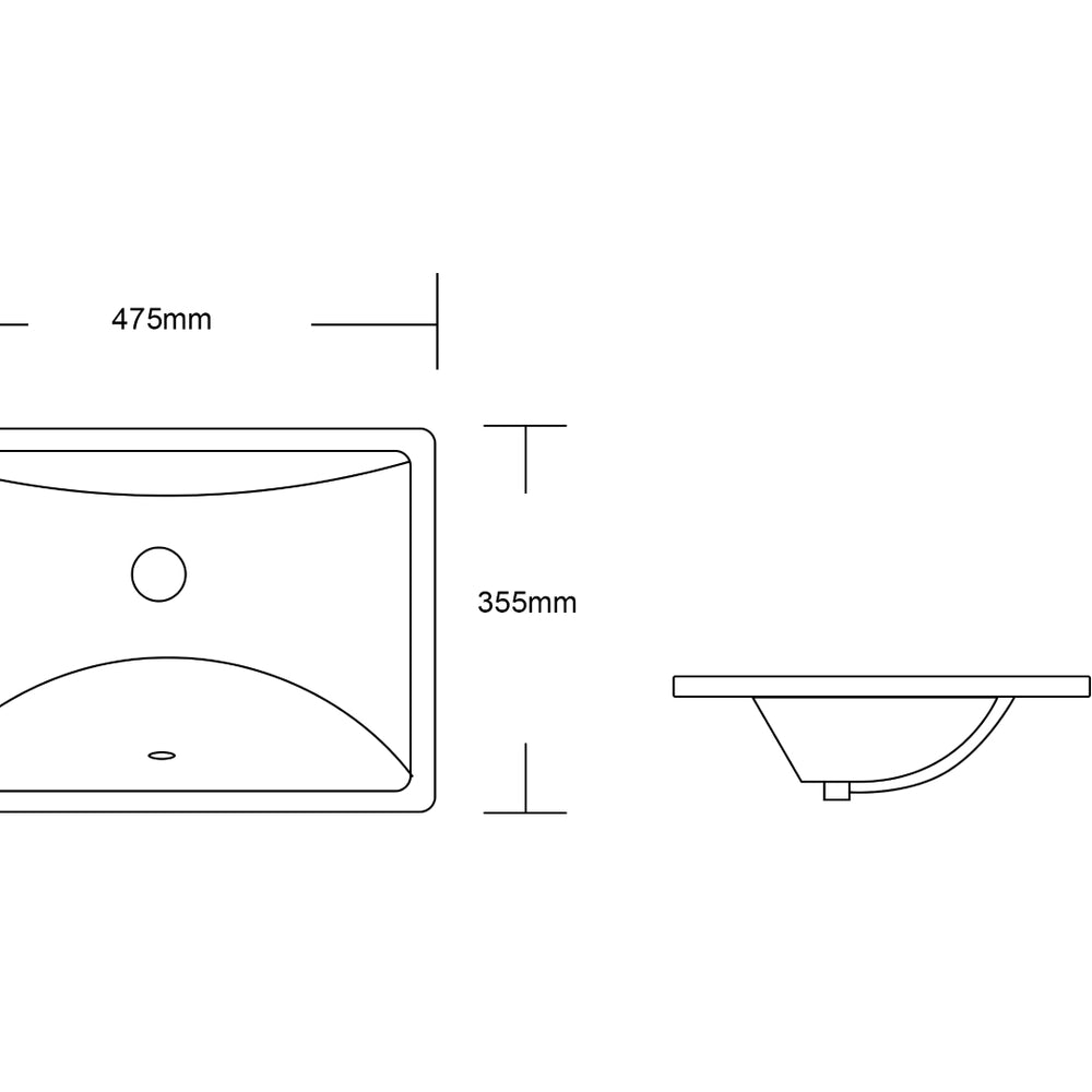 INFINITY CERAMIC BASIN RECTANGULAR GLOSS WHITE 475MM