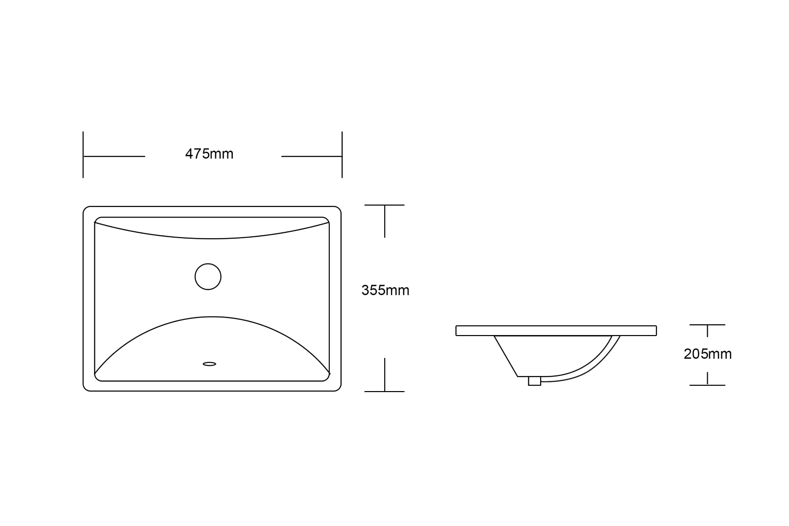 INFINITY CERAMIC BASIN RECTANGULAR GLOSS WHITE 475MM