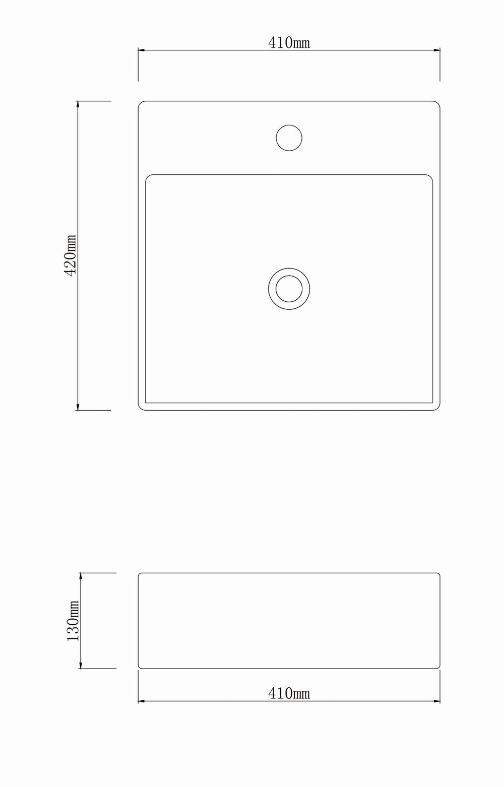 INFINITY CERAMIC BASIN RECTANGULAR WHITE 420MM