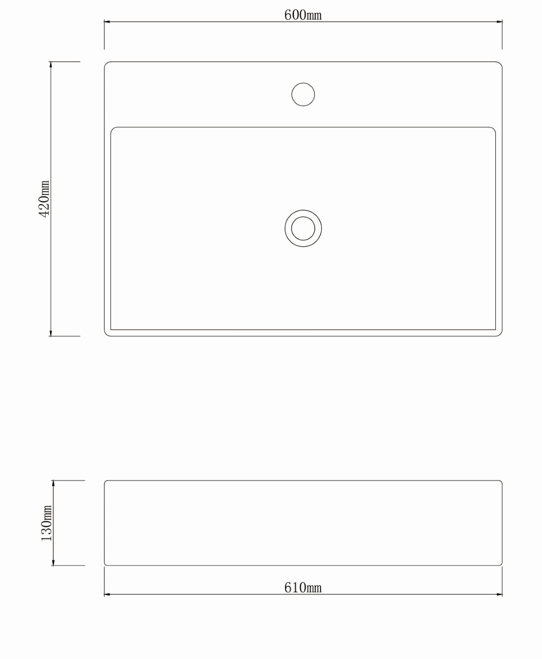 INFINITY CERAMIC BASIN RECTANGULAR WHITE 600MM