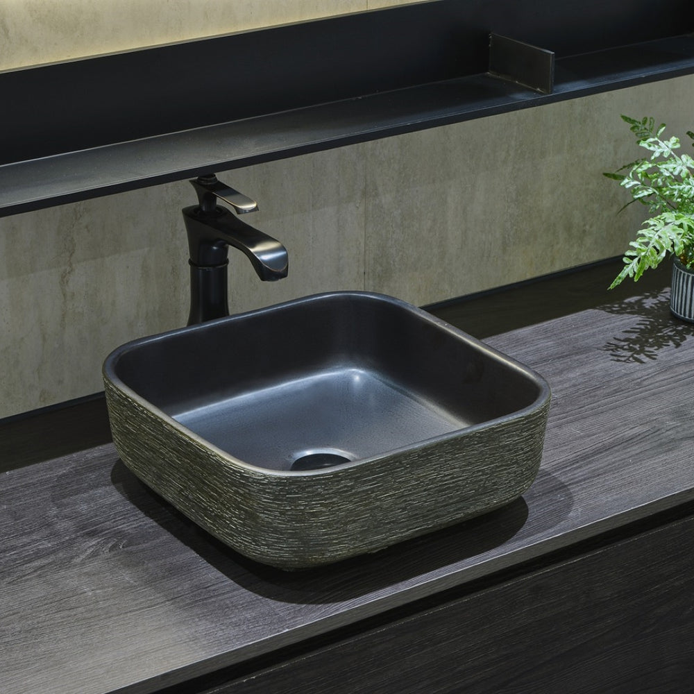 INFINITY ART BASIN PORCELAIN SQUARE BLACK 380MM