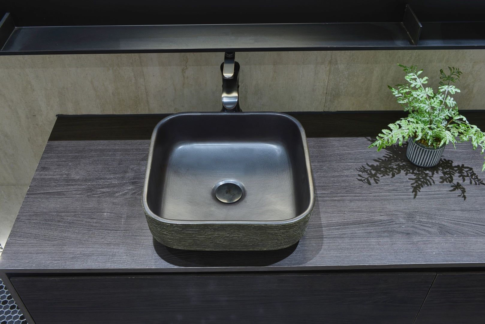 INFINITY ART BASIN PORCELAIN SQUARE BLACK 380MM