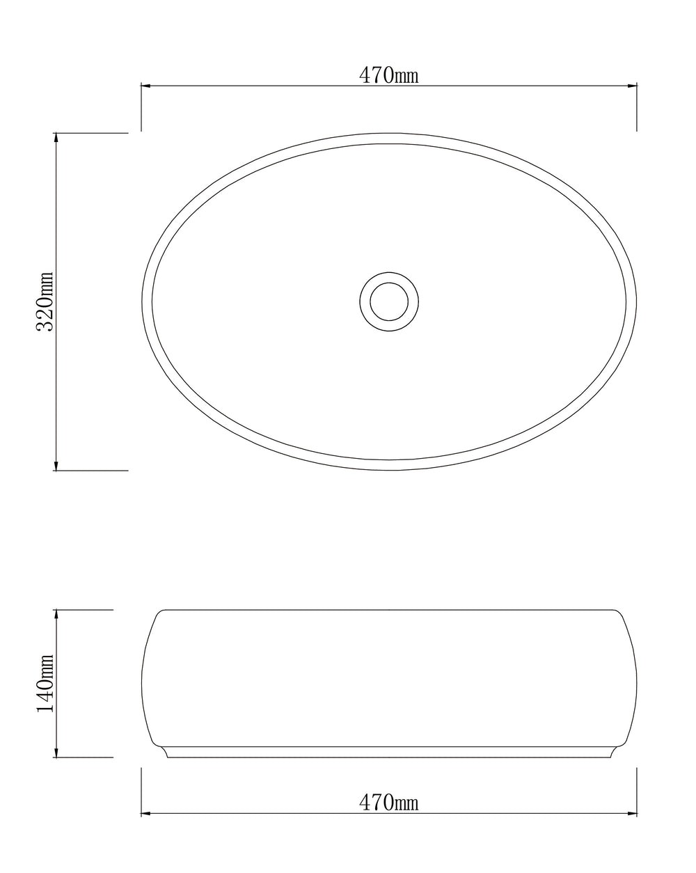 INFINITY ART BASIN PORCELAIN OVAL 470MM