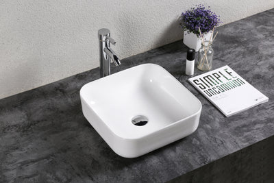 INFINITY CERAMIC BASIN & TOP SQUARE GLOSS WHITE 385MM