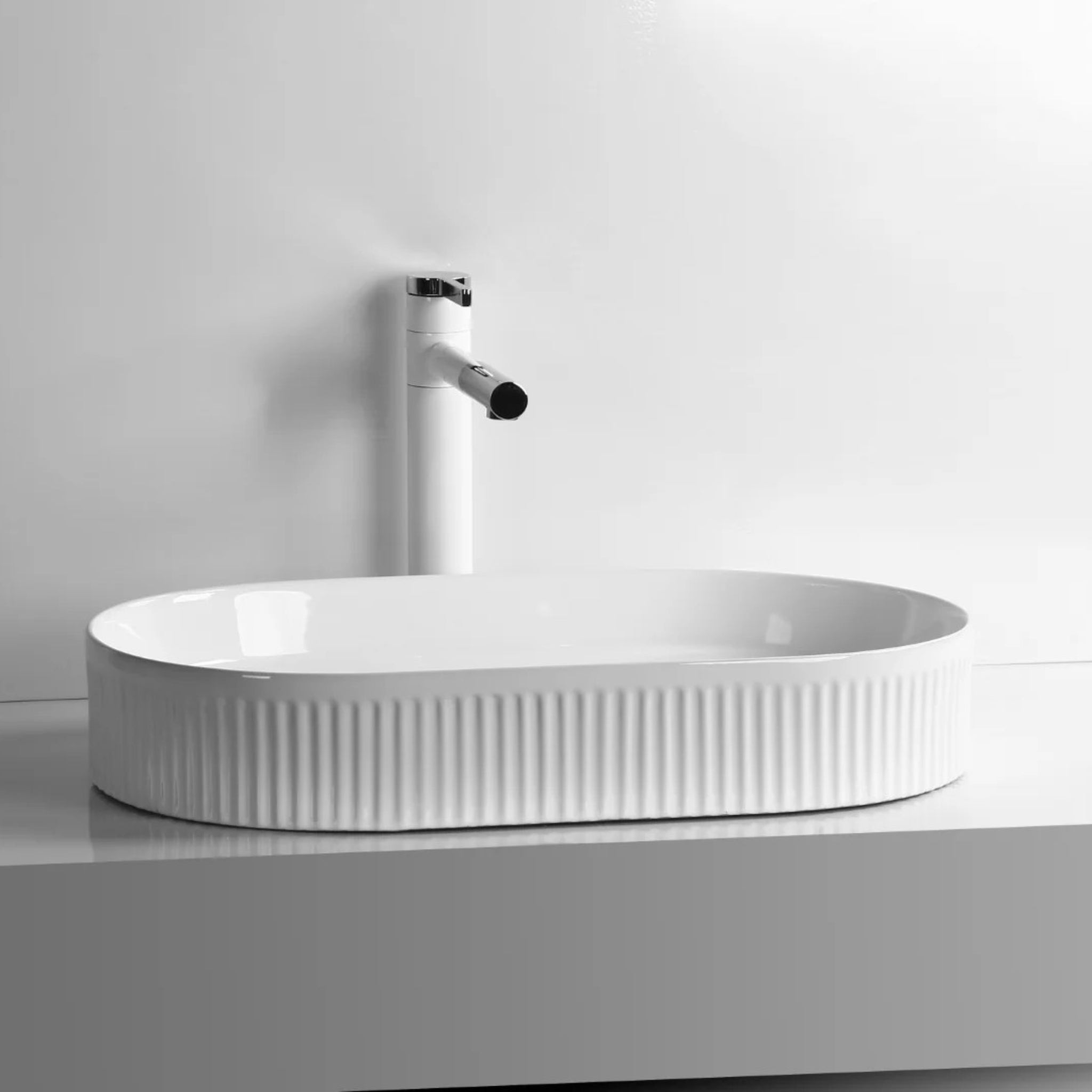 INFINITY CERAMIC ART BASIN OVAL ABOVE COUNTER GLOSS WHITE 580MM