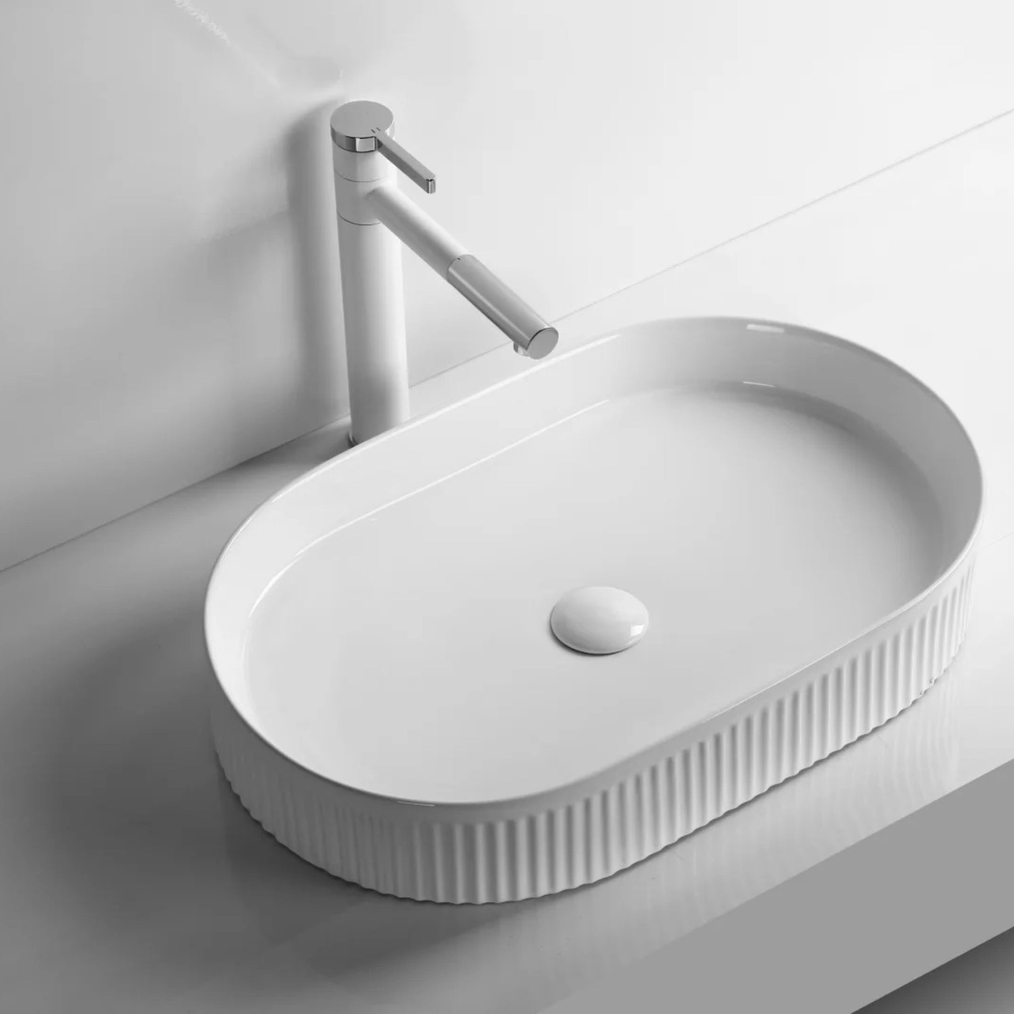 INFINITY CERAMIC ART BASIN OVAL ABOVE COUNTER GLOSS WHITE 580MM