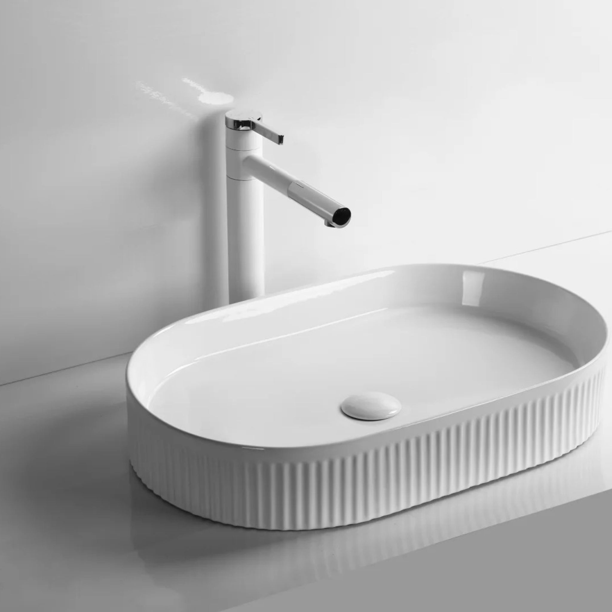 INFINITY CERAMIC ART BASIN OVAL ABOVE COUNTER GLOSS WHITE 580MM