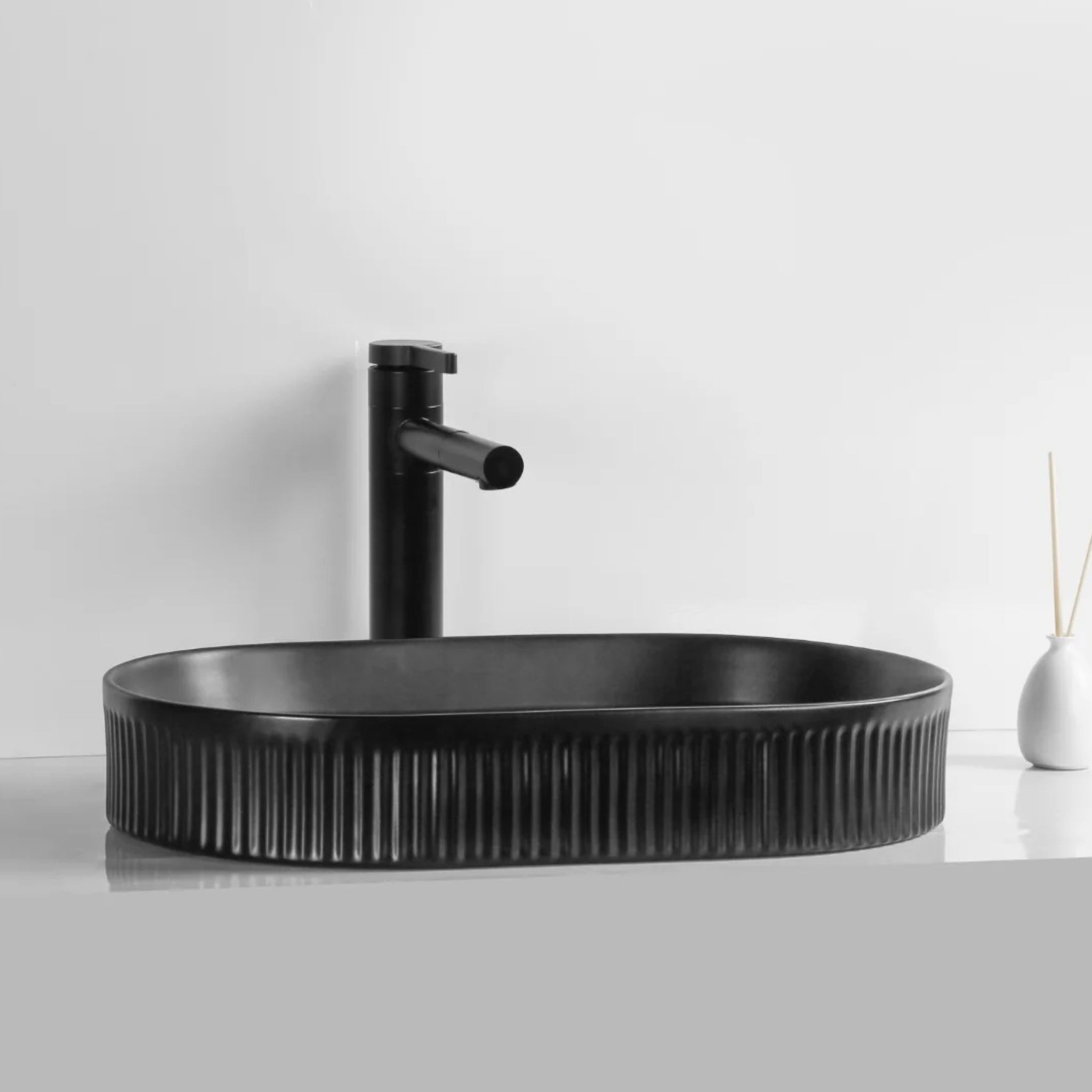 INFINITY CERAMIC ART BASIN OVAL ABOVE COUNTER MATTE BLACK 580MM