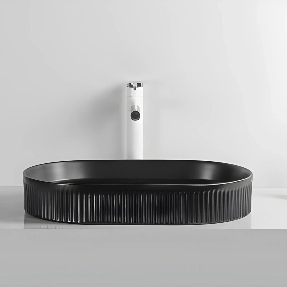 INFINITY CERAMIC ART BASIN OVAL ABOVE COUNTER MATTE BLACK 580MM