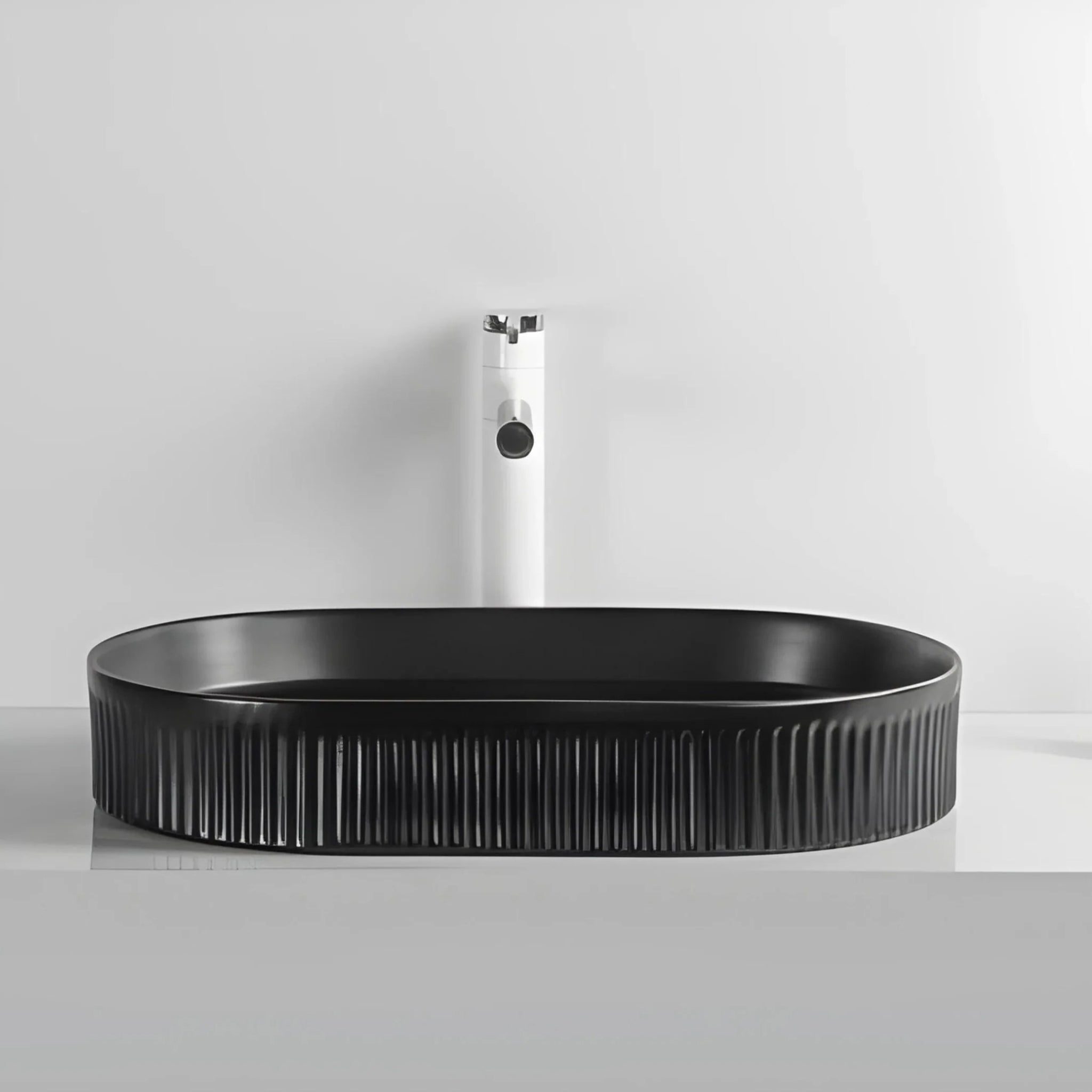 INFINITY CERAMIC ART BASIN OVAL ABOVE COUNTER MATTE BLACK 580MM