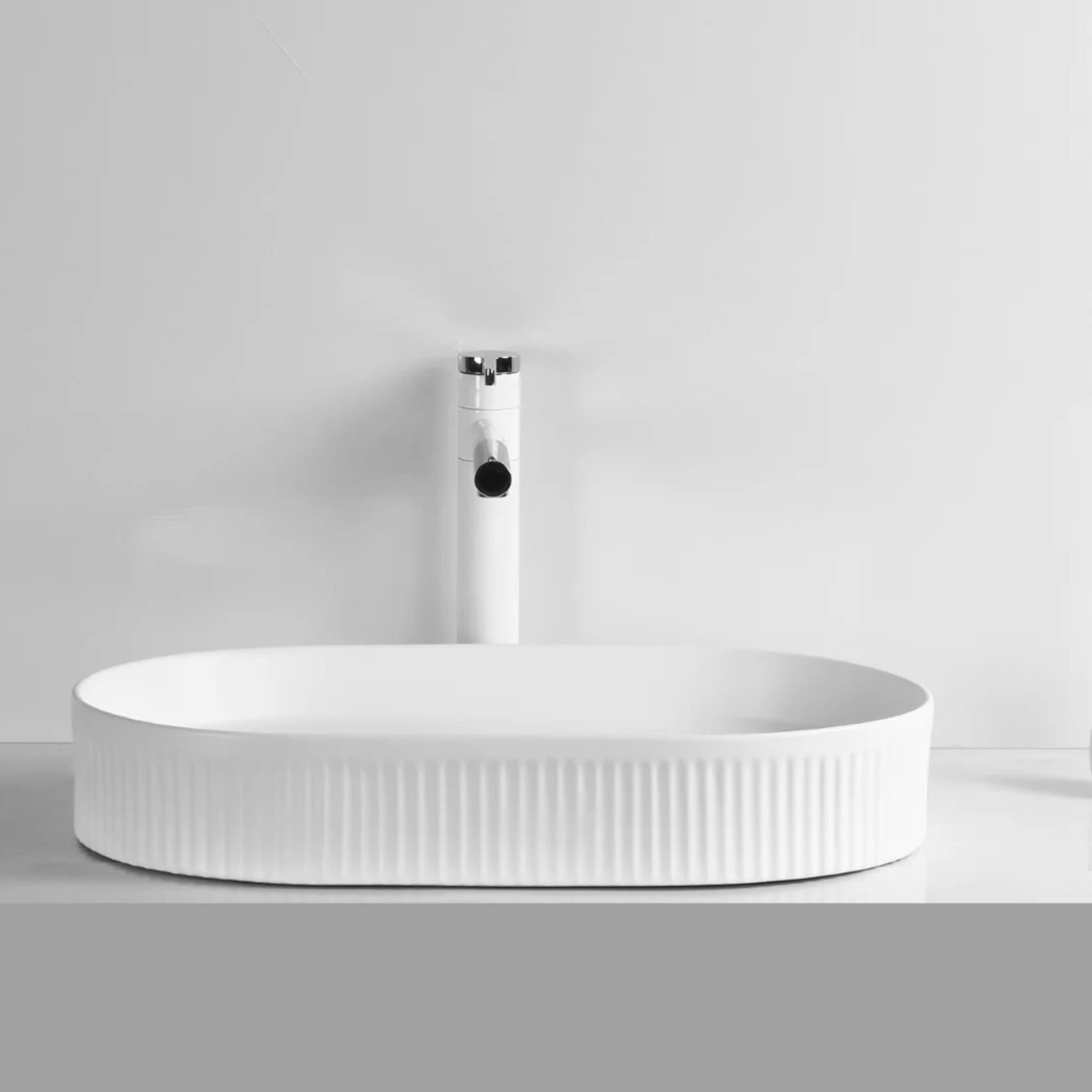 INFINITY CERAMIC ART BASIN OVAL ABOVE COUNTER MATTE WHITE 580MM