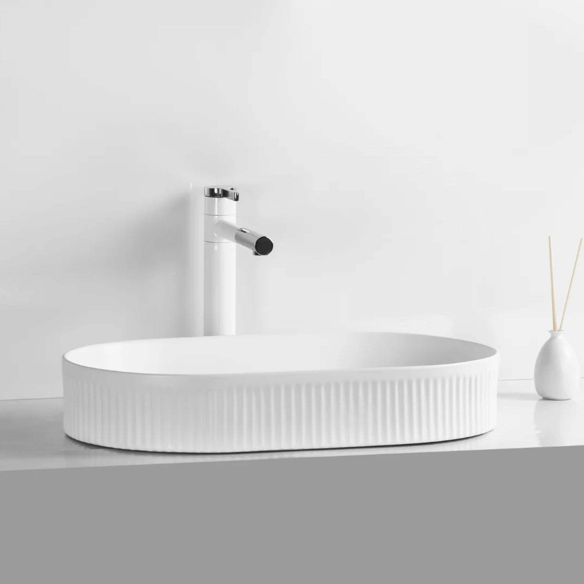 INFINITY CERAMIC ART BASIN OVAL ABOVE COUNTER MATTE WHITE 580MM