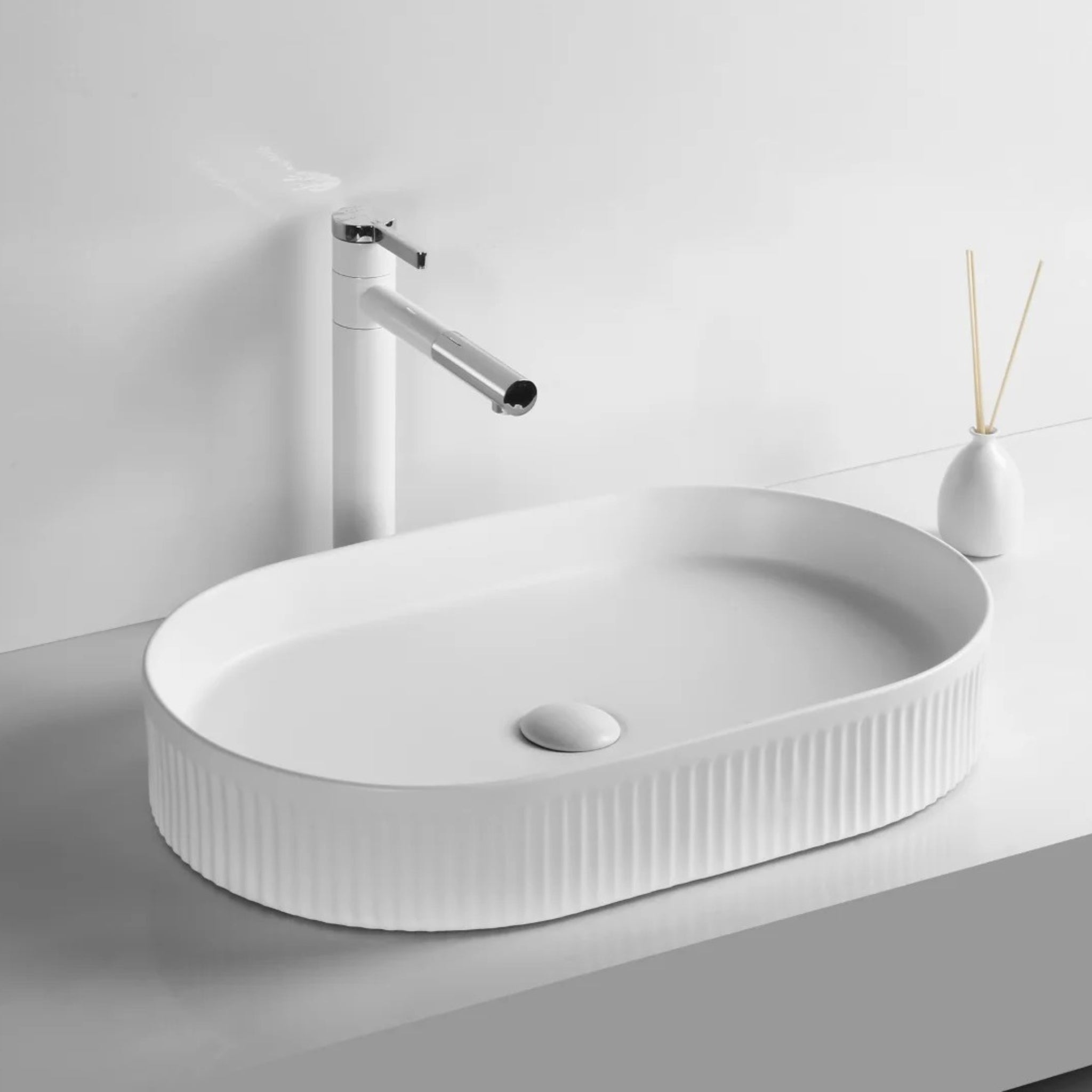 INFINITY CERAMIC ART BASIN OVAL ABOVE COUNTER MATTE WHITE 580MM