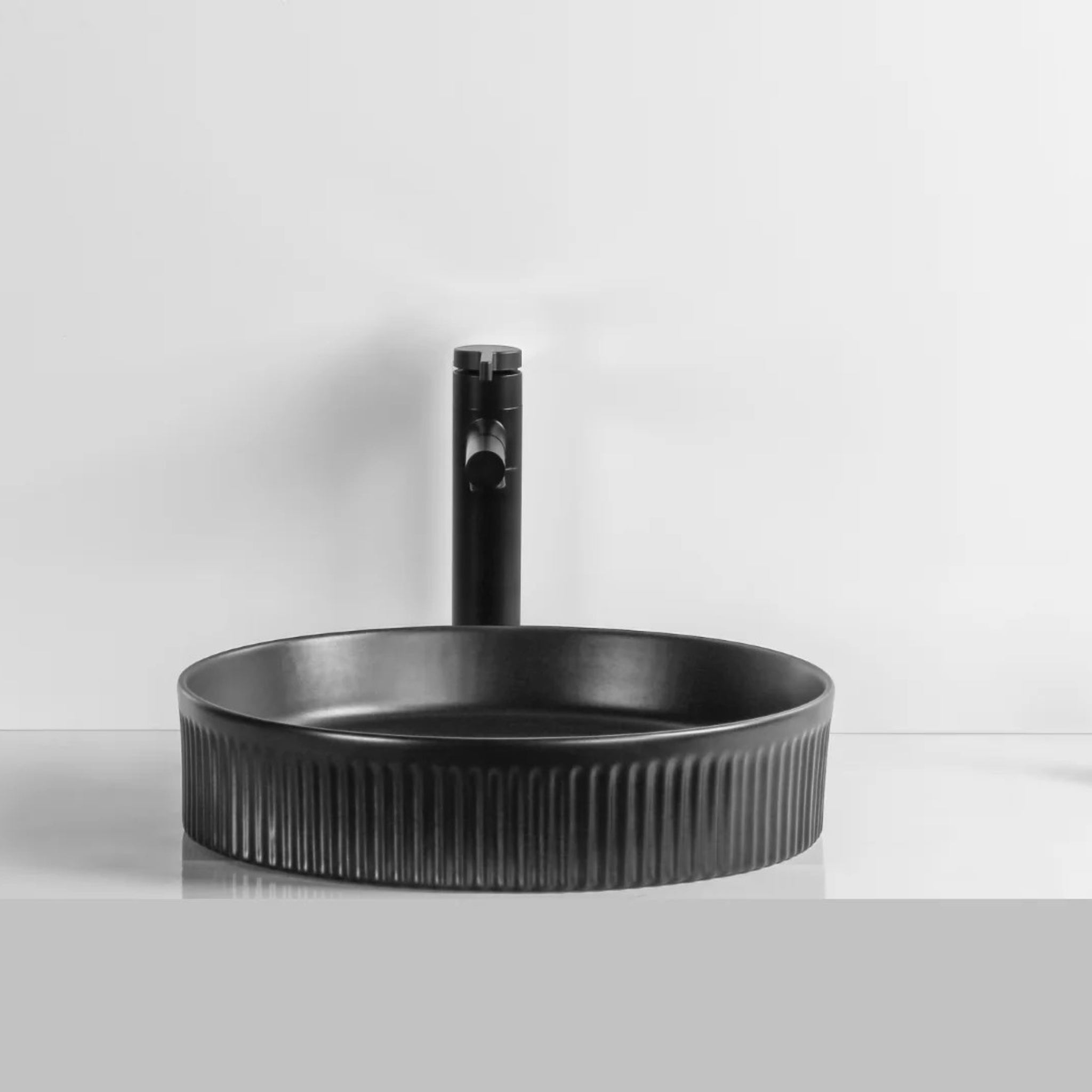 INFINITY CERAMIC ART BASIN ROUND ABOVE COUNTER MATTE BLACK 405MM