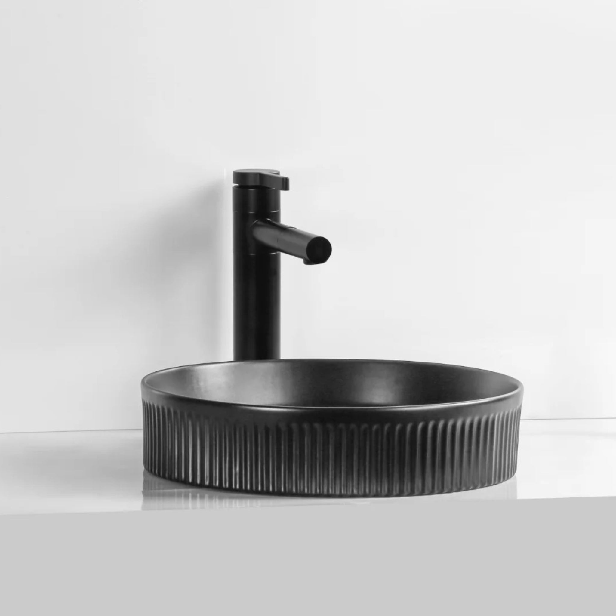 INFINITY CERAMIC ART BASIN ROUND ABOVE COUNTER MATTE BLACK 405MM
