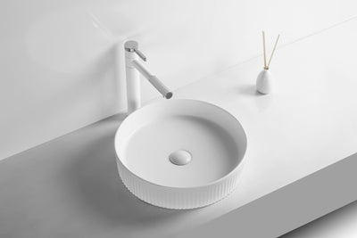 INFINITY ABOVE COUNTER ROUND MATTE WHITE CERAMIC BASIN 405MM
