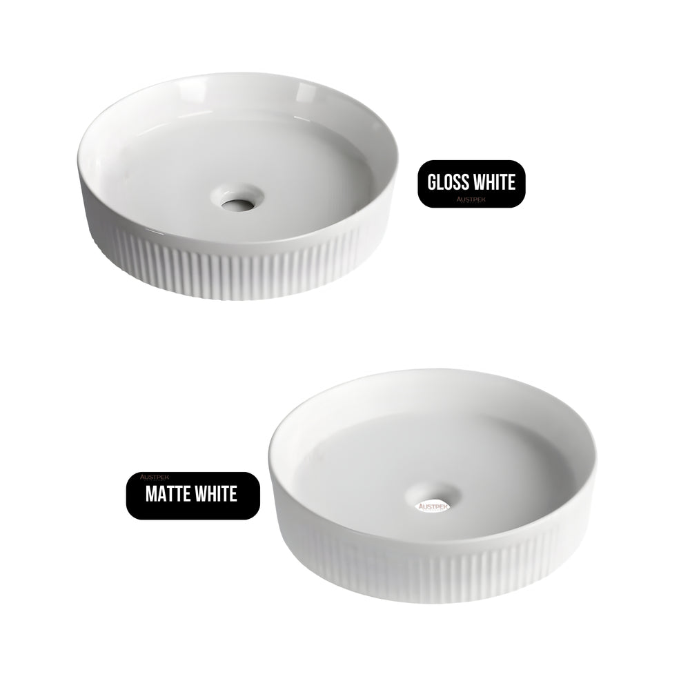 INFINITY ABOVE COUNTER ROUND MATTE WHITE CERAMIC BASIN 405MM
