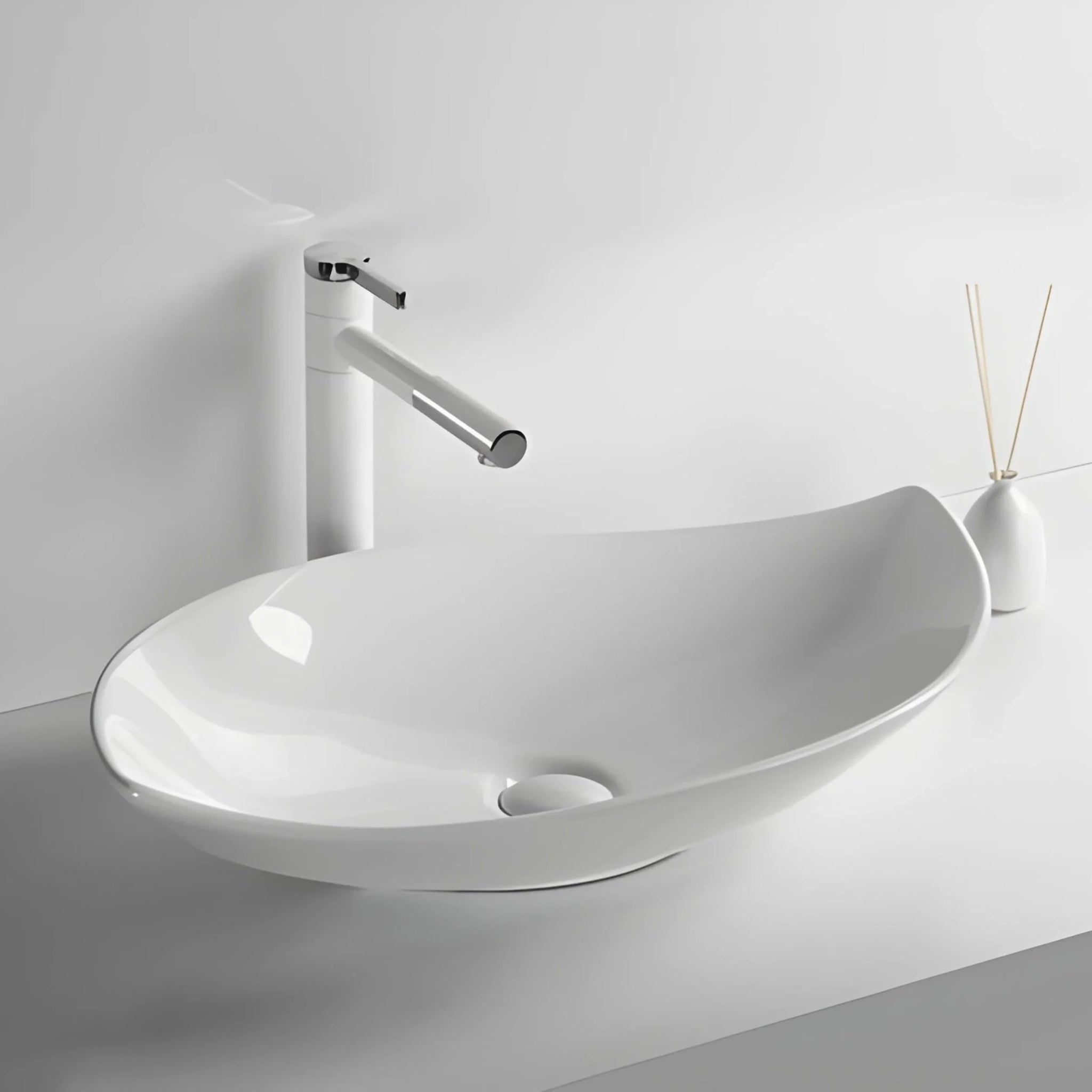 INFINITY CERAMIC ART BASIN LEAF SHAPE ABOVE COUNTER GLOSS WHITE 660MM