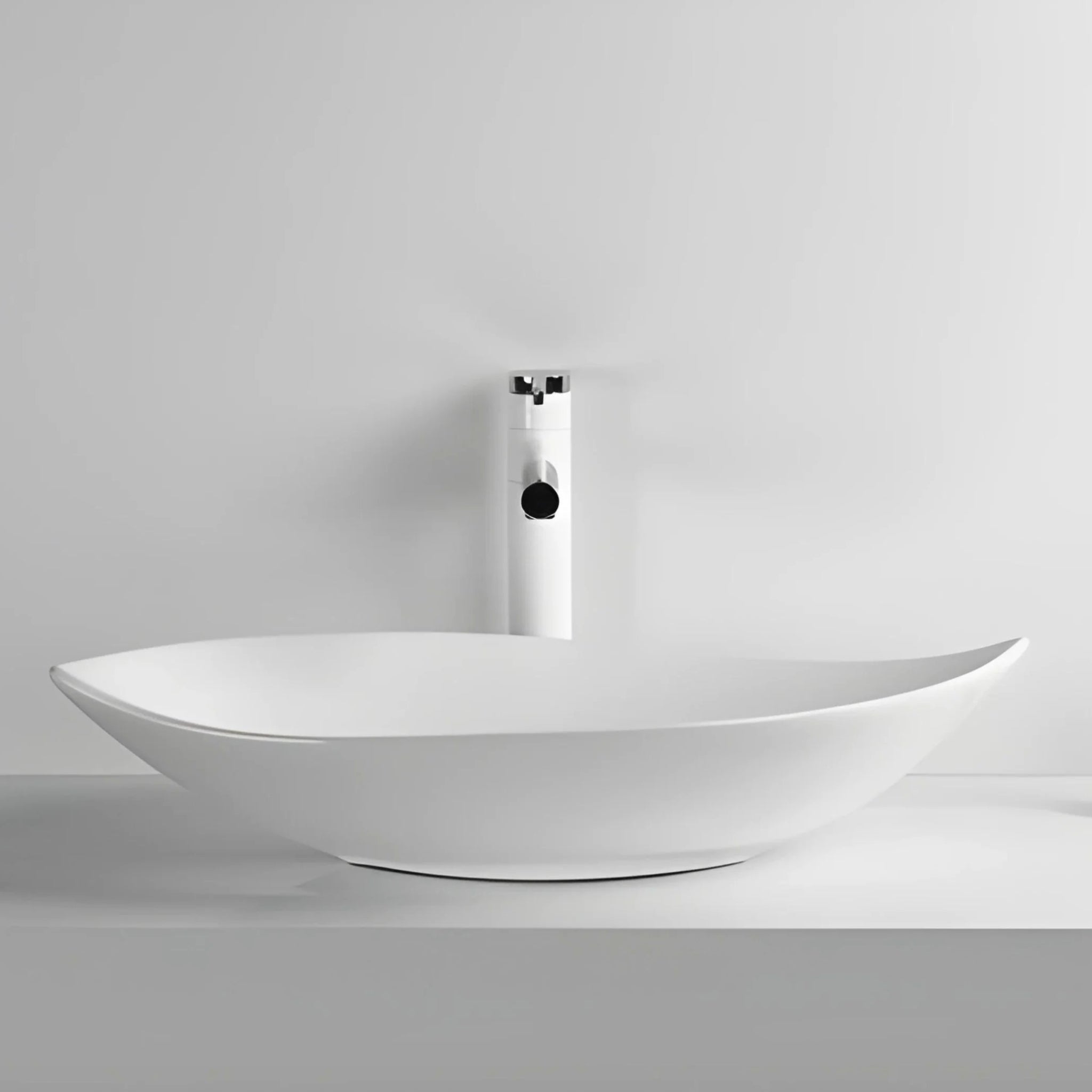 INFINITY CERAMIC ART BASIN LEAF SHAPE ABOVE COUNTER GLOSS WHITE 660MM