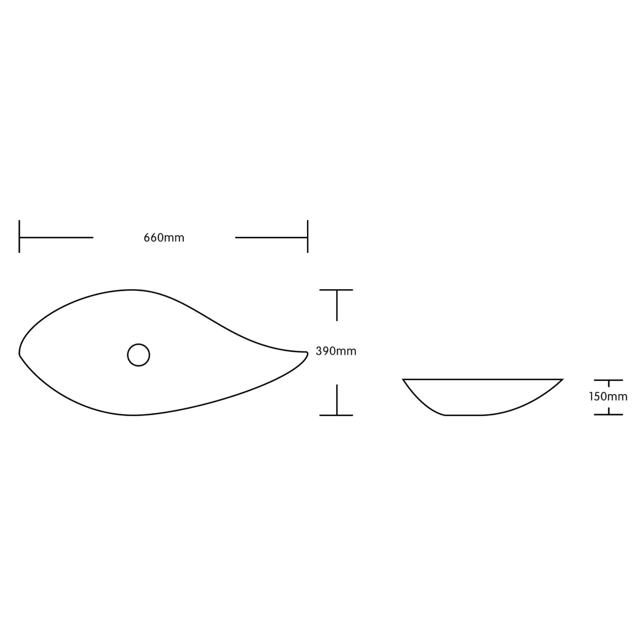 INFINITY CERAMIC ART BASIN LEAF SHAPE ABOVE COUNTER GLOSS WHITE 660MM