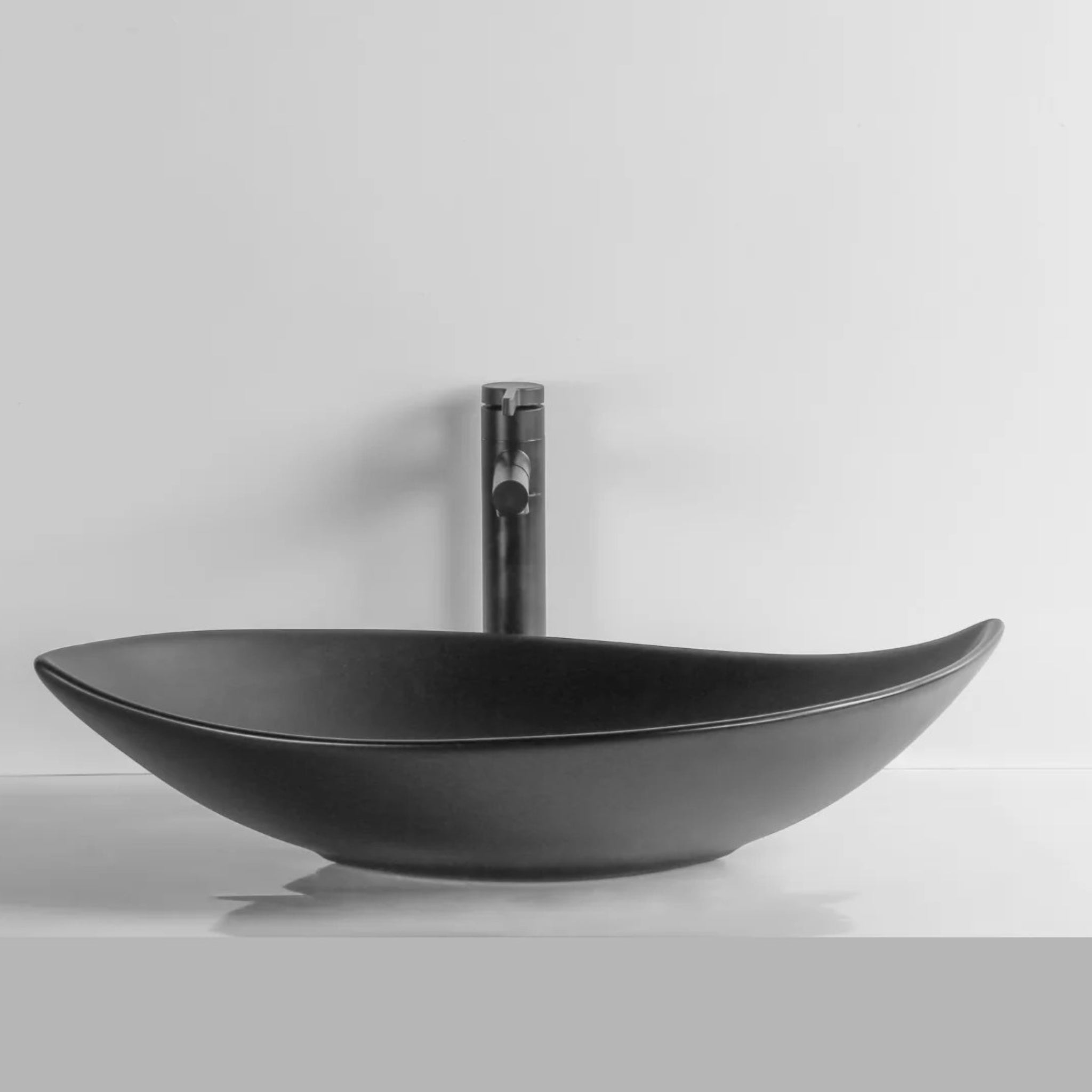 INFINITY CERAMIC ART BASIN LEAF SHAPE ABOVE COUNTER MATTE BLACK 660MM