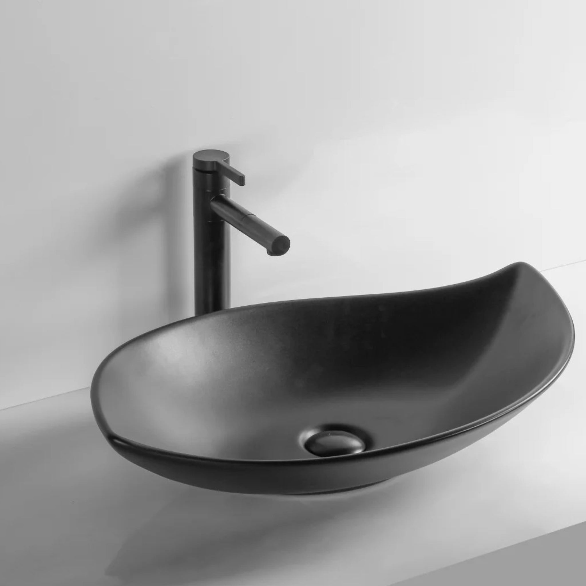 INFINITY CERAMIC ART BASIN LEAF SHAPE ABOVE COUNTER MATTE BLACK 660MM