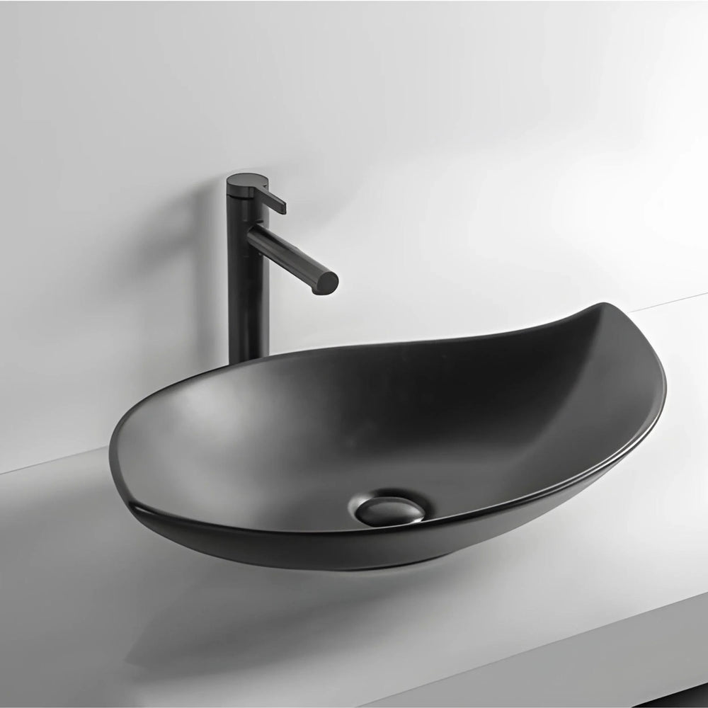 INFINITY CERAMIC ART BASIN LEAF SHAPE ABOVE COUNTER MATTE BLACK 660MM