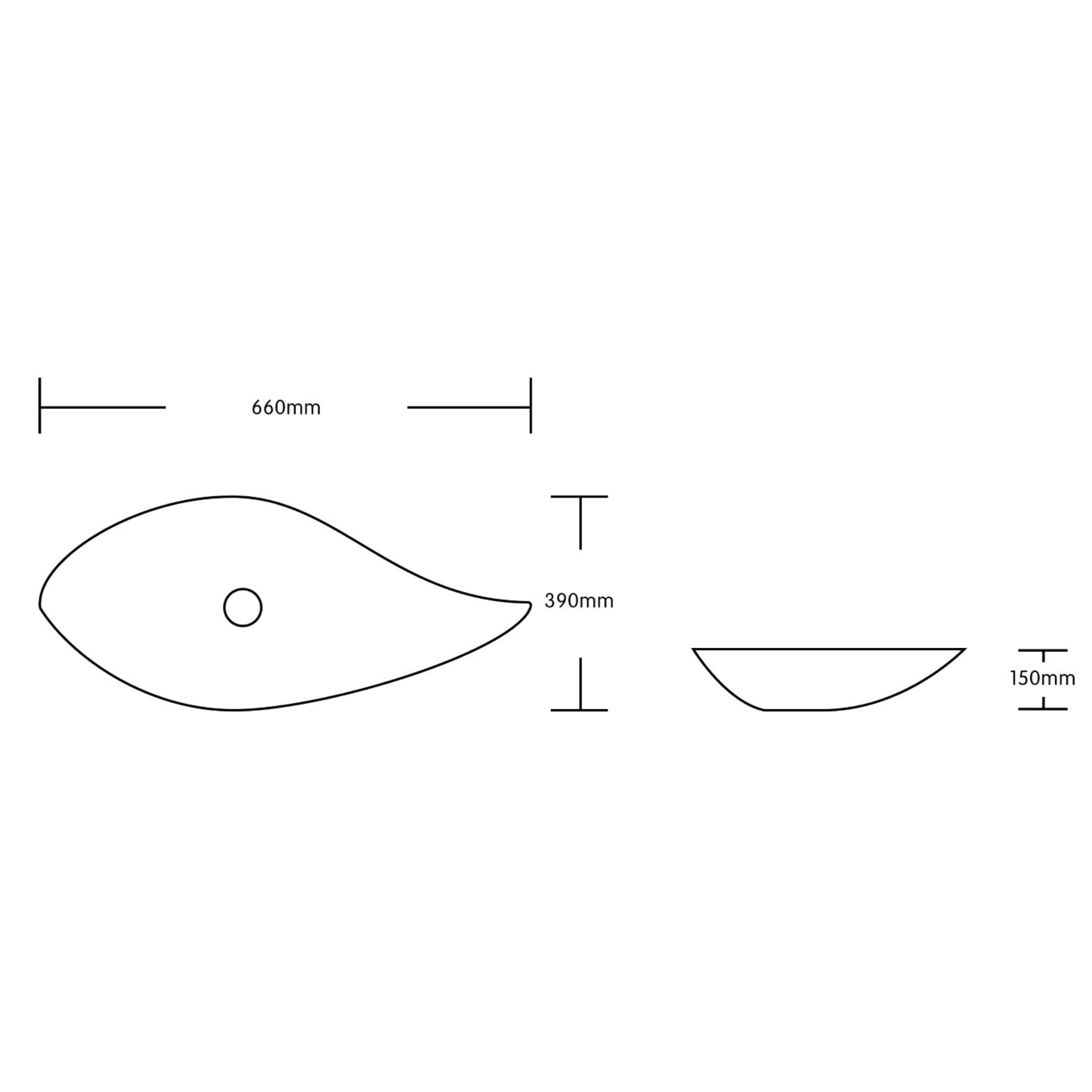 INFINITY CERAMIC ART BASIN LEAF SHAPE ABOVE COUNTER MATTE BLACK 660MM