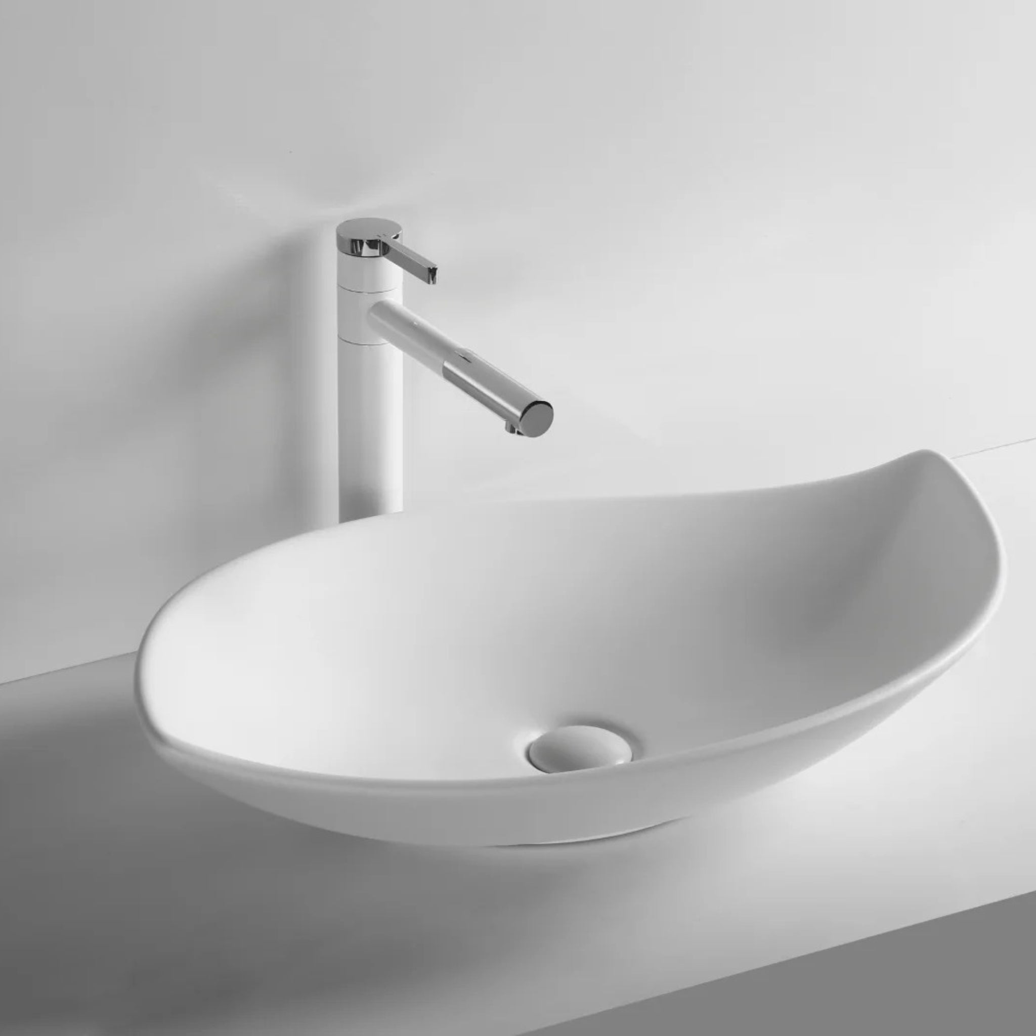 INFINITY CERAMIC ART BASIN LEAF SHAPE ABOVE COUNTER MATTE WHITE 660MM