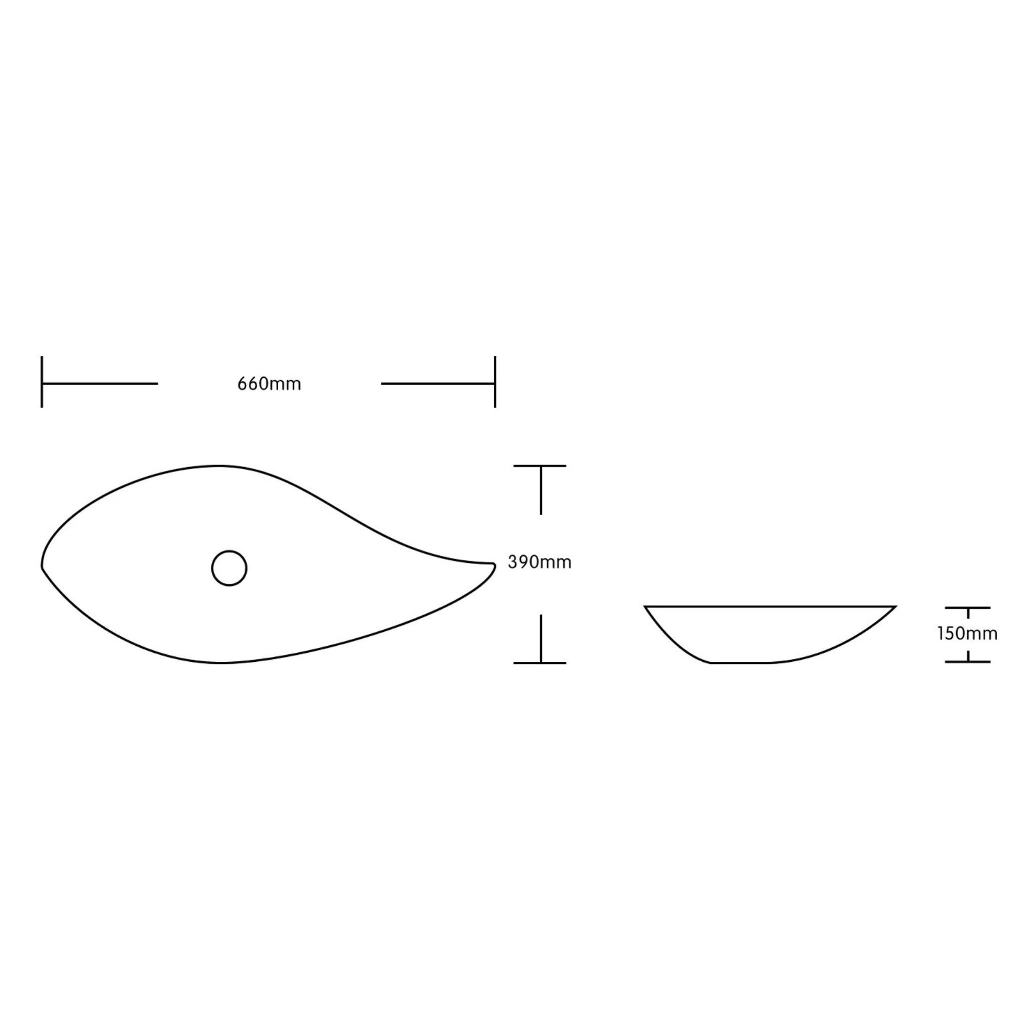 INFINITY CERAMIC ART BASIN LEAF SHAPE ABOVE COUNTER MATTE WHITE 660MM