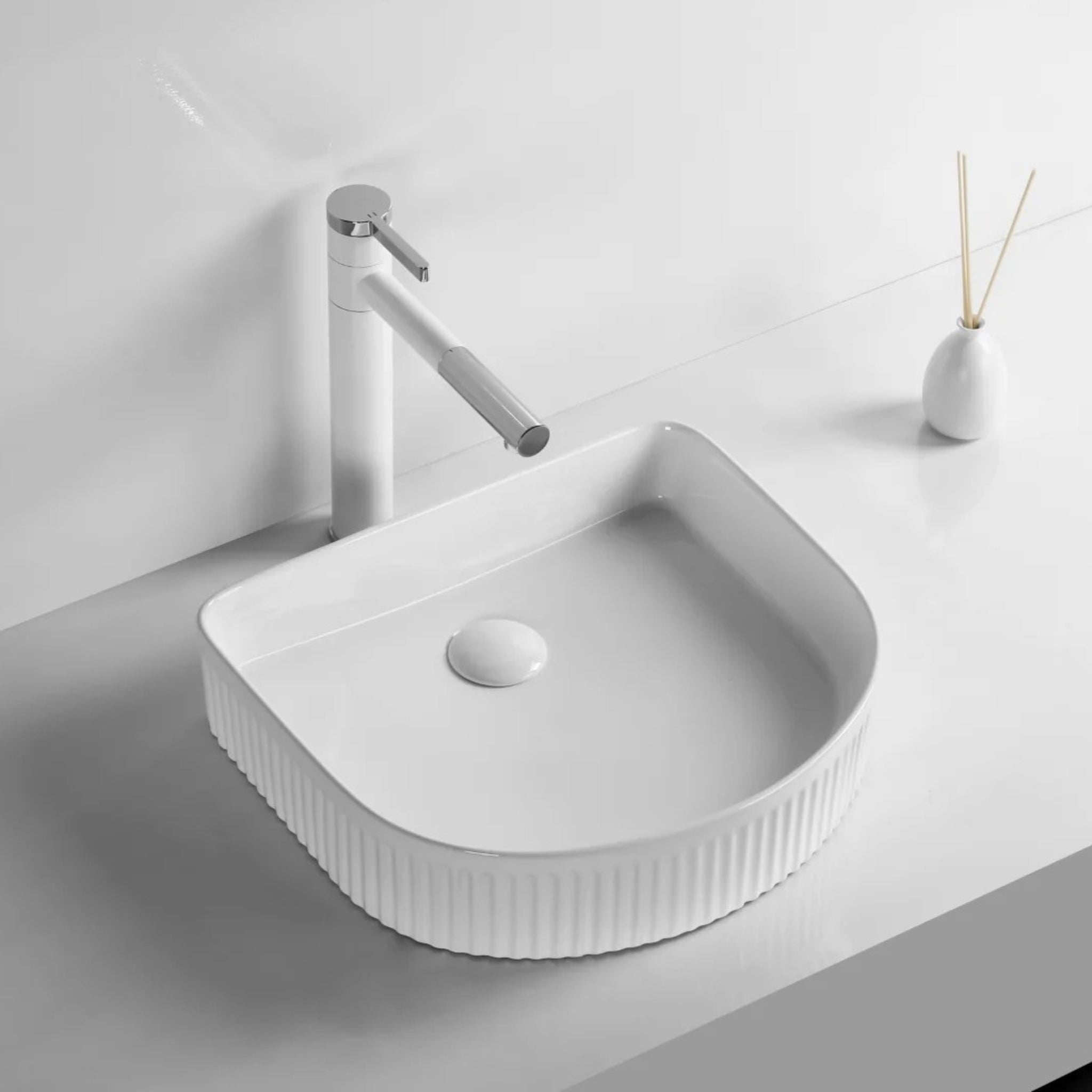 INFINITY CERAMIC ART BASIN SQUARE ABOVE COUNTER GLOSS WHITE 415MM