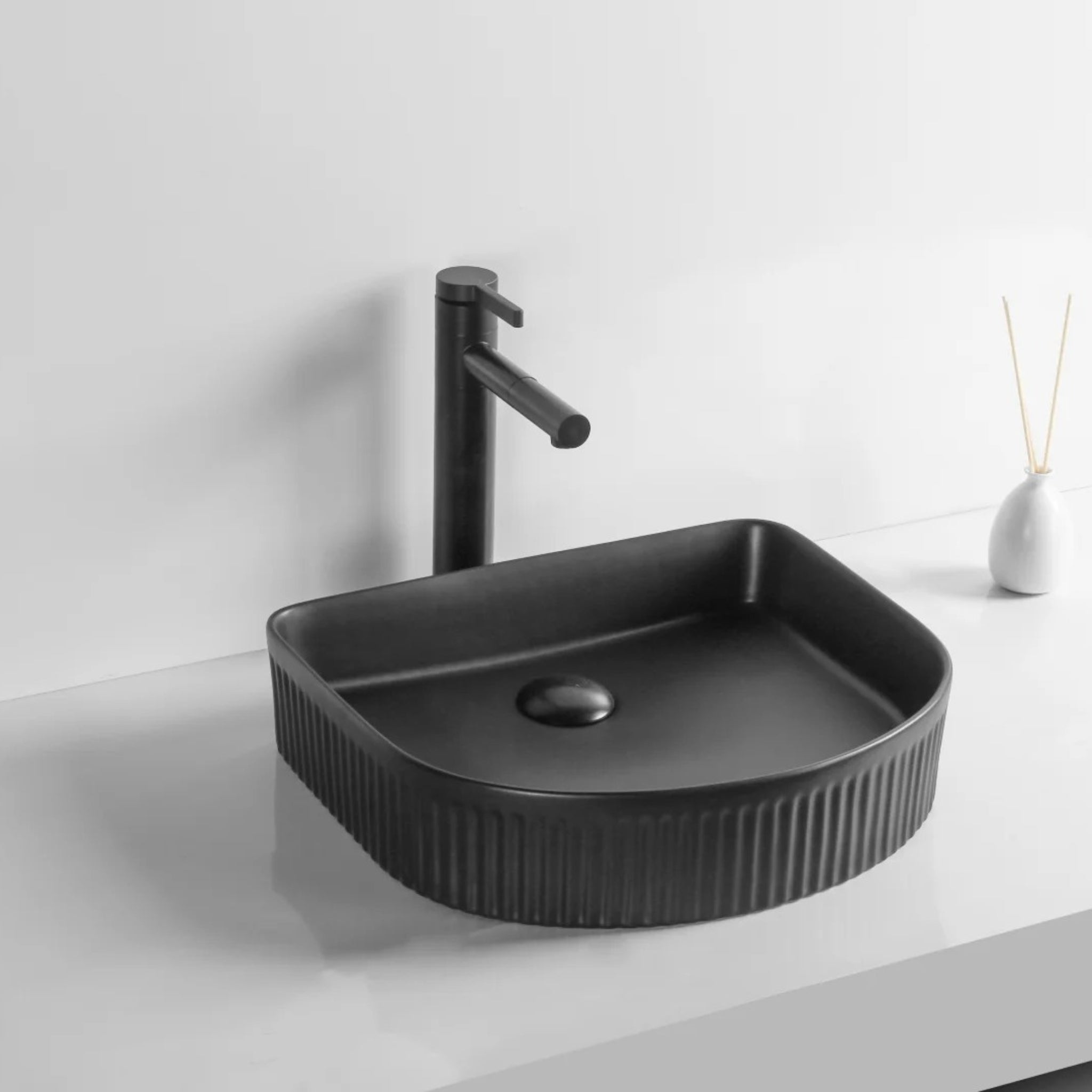 INFINITY CERAMIC ART BASIN SQUARE ABOVE COUNTER MATTE BLACK 415MM
