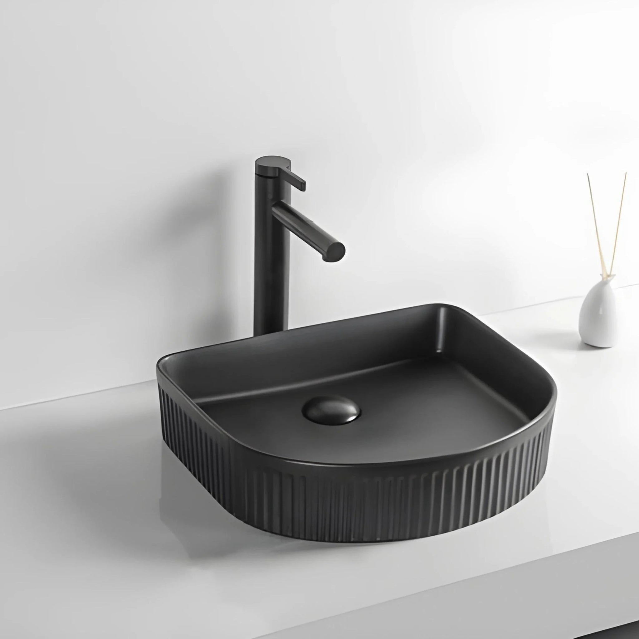 INFINITY CERAMIC ART BASIN SQUARE ABOVE COUNTER MATTE BLACK 415MM