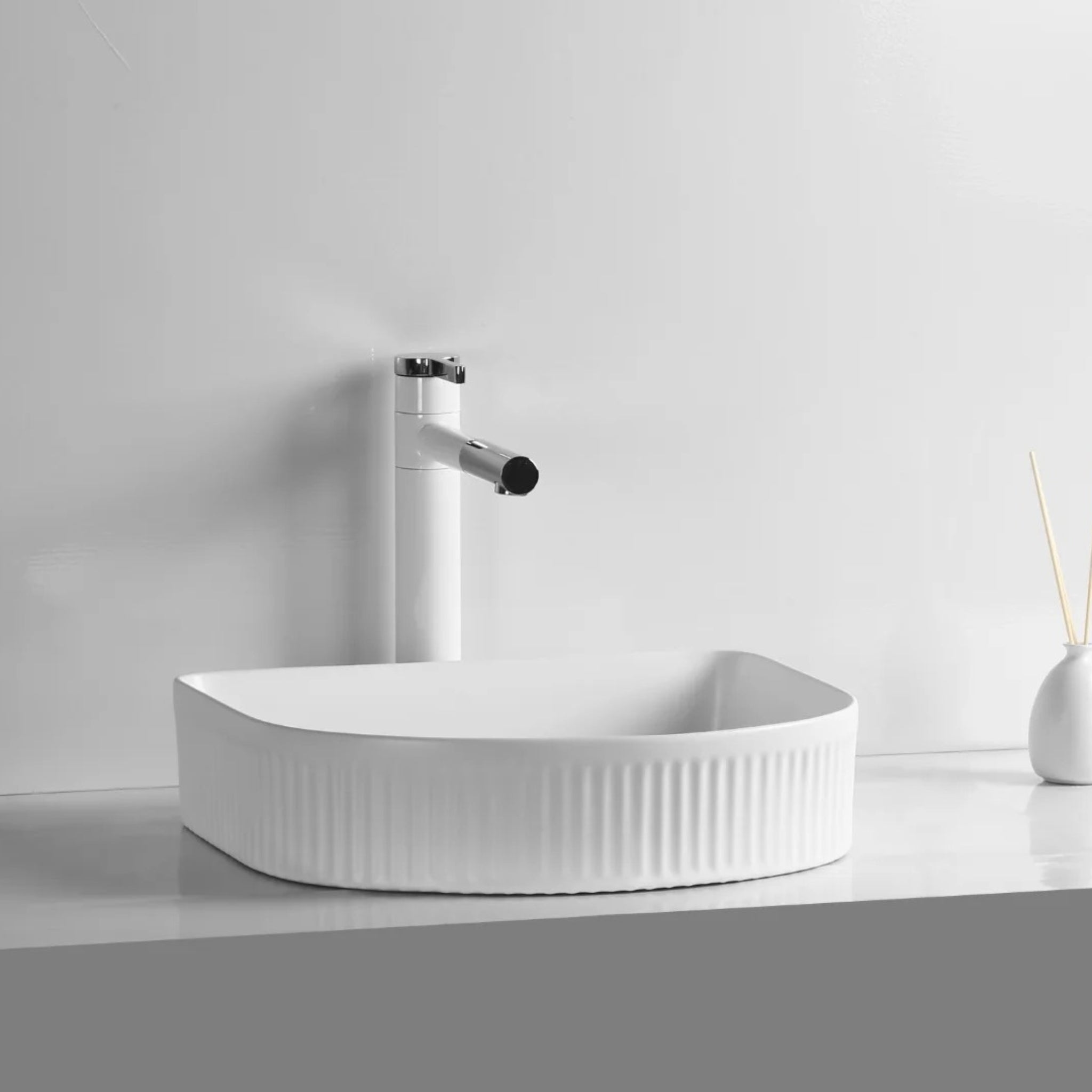 INFINITY CERAMIC ART BASIN SQUARE ABOVE COUNTER MATTE WHITE 415MM