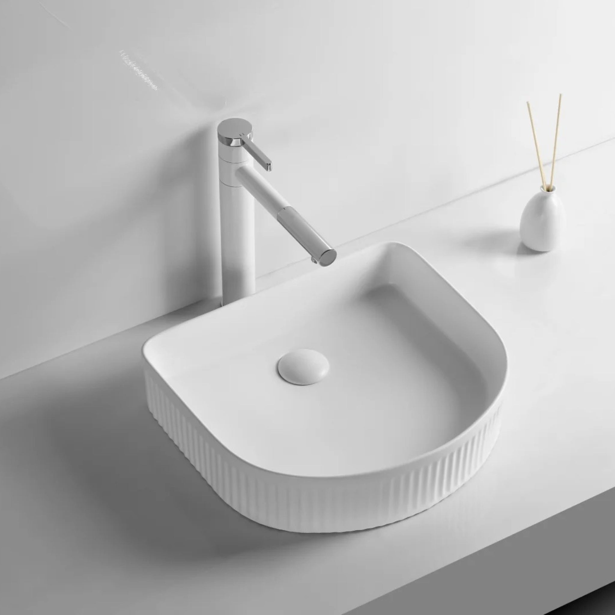 INFINITY CERAMIC ART BASIN SQUARE ABOVE COUNTER MATTE WHITE 415MM